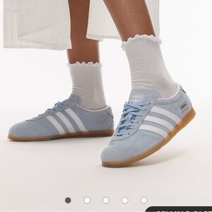 adidas Women's Light Blue Suede Sneakers with White Stripes